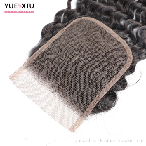 2018 Hot Peruvian Deep Wave Virgin Hair Bundle Deals With Silk Base Lace Frontal Closure Free Shipping